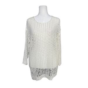 Kaktus Womens Shirt Tunic Top Open Weave Crochet Ivory Summer Boho Beach Coverup